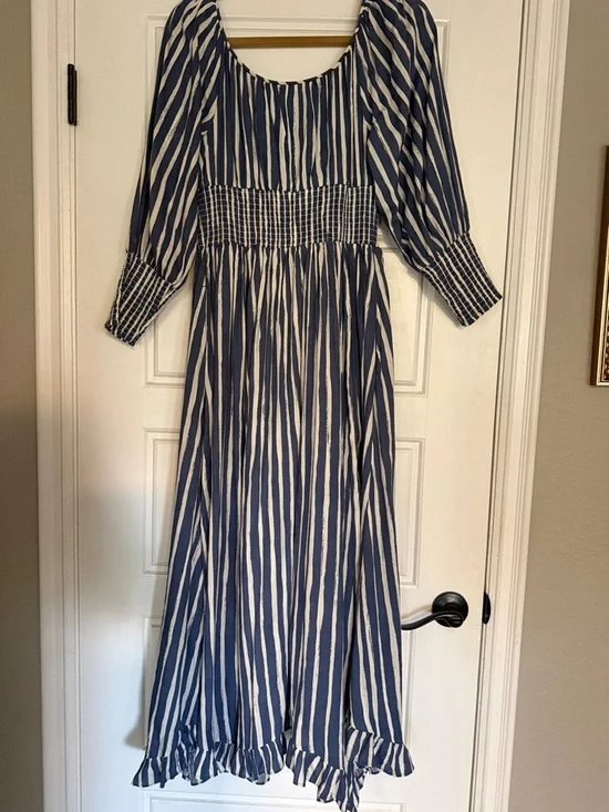 Anthropologie Navy and White Striped Button-Front Maxi Dress - Picture 5 of 10